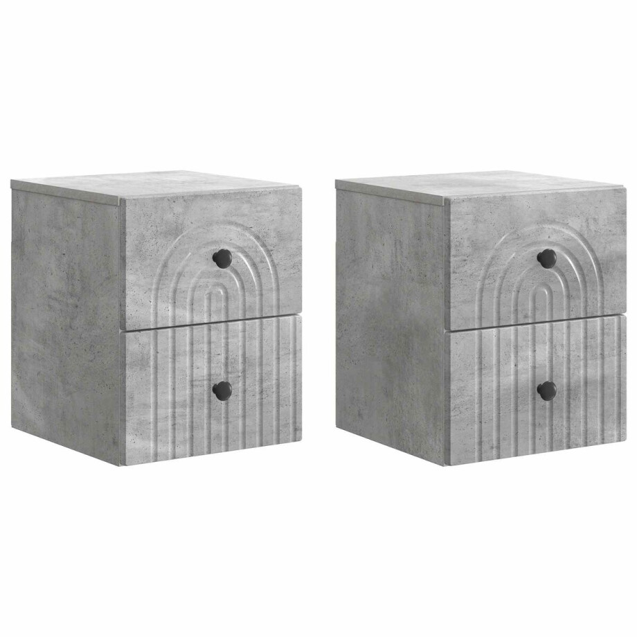 vidaXL - Muurbevestigde - Nachttafel - 2 - st - Betongrijs - 33 - x - 34,5 - x - 40 - cm vidaXL - Muurbevestigde - Nachttafel - 2 - st - Betongrijs - 33 - x - 34,5 - x - 40 - cm afbeelding 1