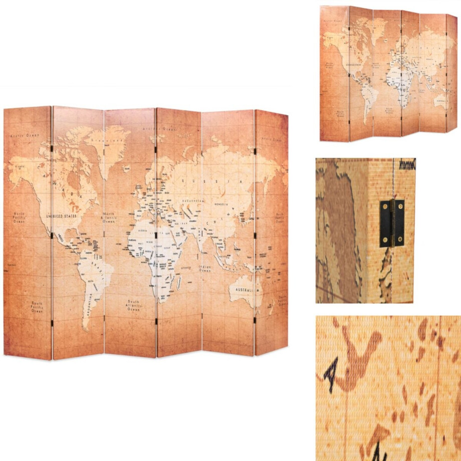 vidaXL Kamerverdeler - Kamerverdelers - Paravent - Paravents - Kamerscherm inklapbaar wereldkaart 228x170 cm geel vidaXL Kamerverdeler - Kamerverdelers - Paravent - Paravents - Kamerscherm inklapbaar wereldkaart 228x170 cm geel afbeelding 1