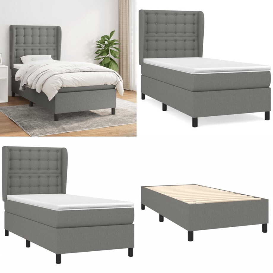 vidaXL Boxspring met matras stof donkergrijs 90x200 cm - Boxspring - Boxsprings - Bed - Slaapmeubel vidaXL Boxspring met matras stof donkergrijs 90x200 cm - Boxspring - Boxsprings - Bed - Slaapmeubel afbeelding 1