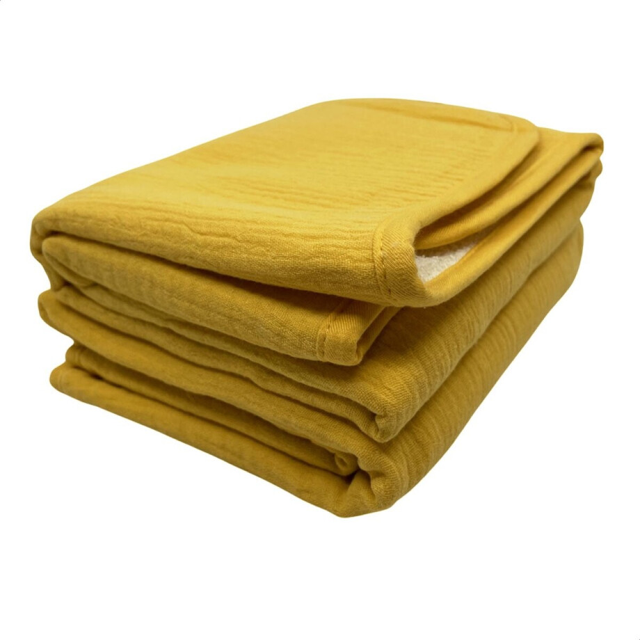 Smikkels – hydrofiele babydoeken 60×60 – set van 2 – bio katoen + badstof - geel - baby handdoek Smikkels – hydrofiele babydoeken 60×60 – set van 2 – bio katoen + badstof - geel - baby handdoek afbeelding 1