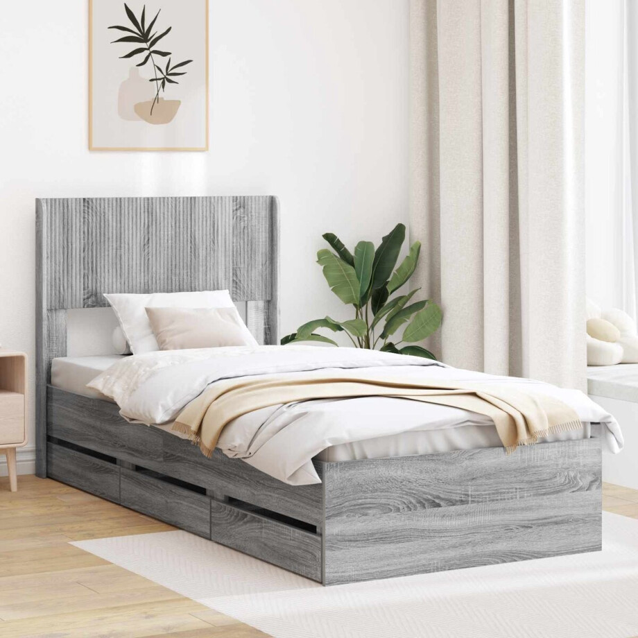 vidaXL - Bedframe - met - opbergruimte - en - hoofdbord - Grijs - sonoma - 75 - x - 190 - cm vidaXL - Bedframe - met - opbergruimte - en - hoofdbord - Grijs - sonoma - 75 - x - 190 - cm afbeelding 1