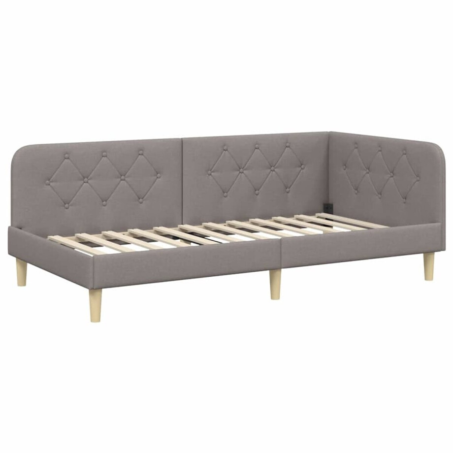 vidaXL - Hoek - Bed - Frame - Taupe - 90 - x - 190 - cm - Stof vidaXL - Hoek - Bed - Frame - Taupe - 90 - x - 190 - cm - Stof afbeelding 1