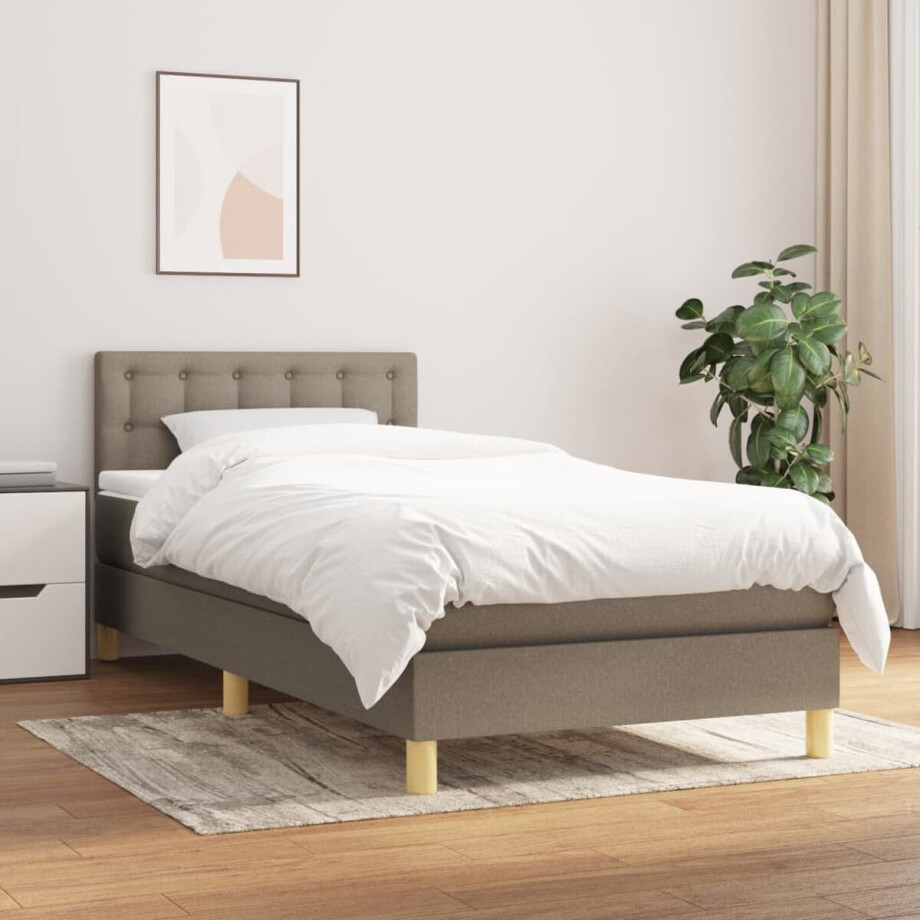 vidaXL - Boxspring - met - matras - stof - taupe - 90x200 - cm afbeelding 1