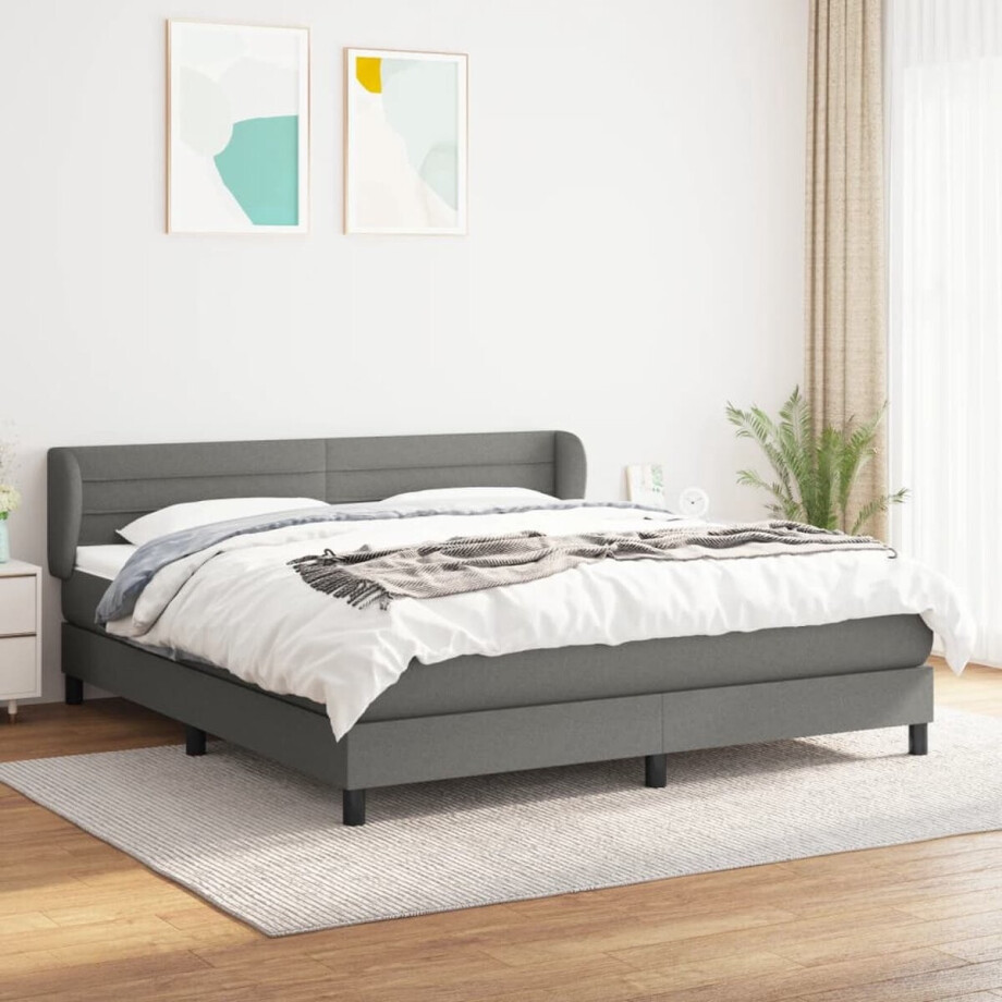 vidaXL - Boxspring - met - matras - stof - donkergrijs - 160x200 - cm afbeelding 1