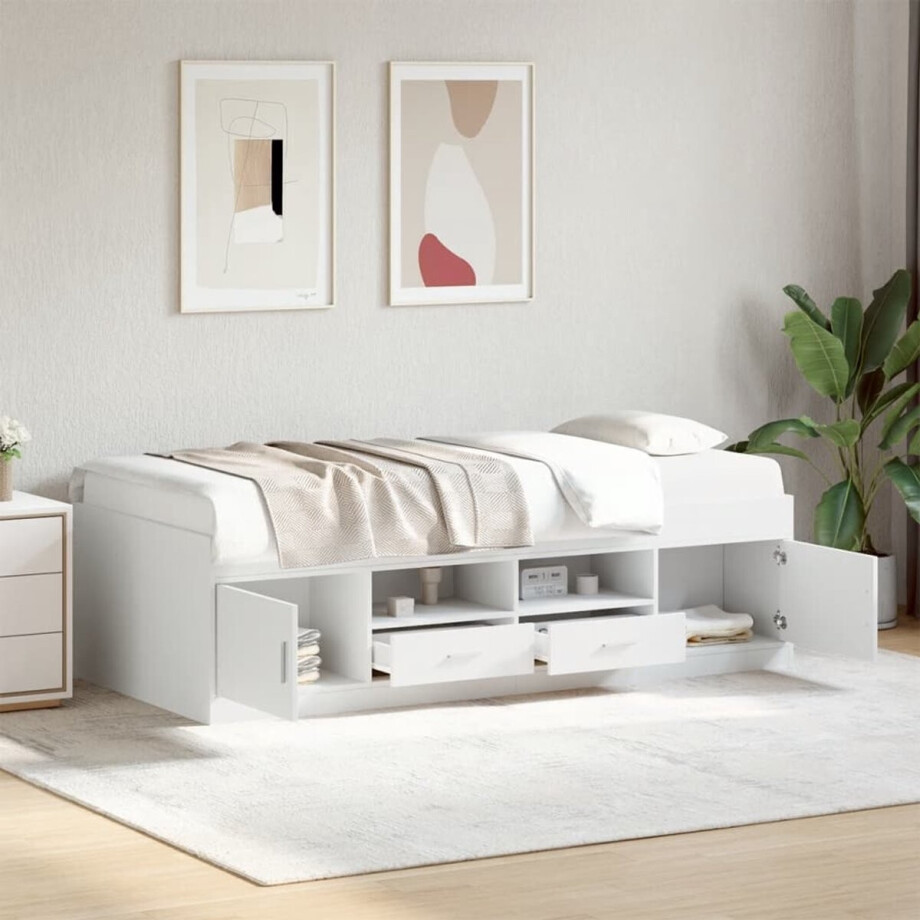 vidaXL - Slaapbank - met - lades - zonder - matras - 75x190 - cm - wit afbeelding 1