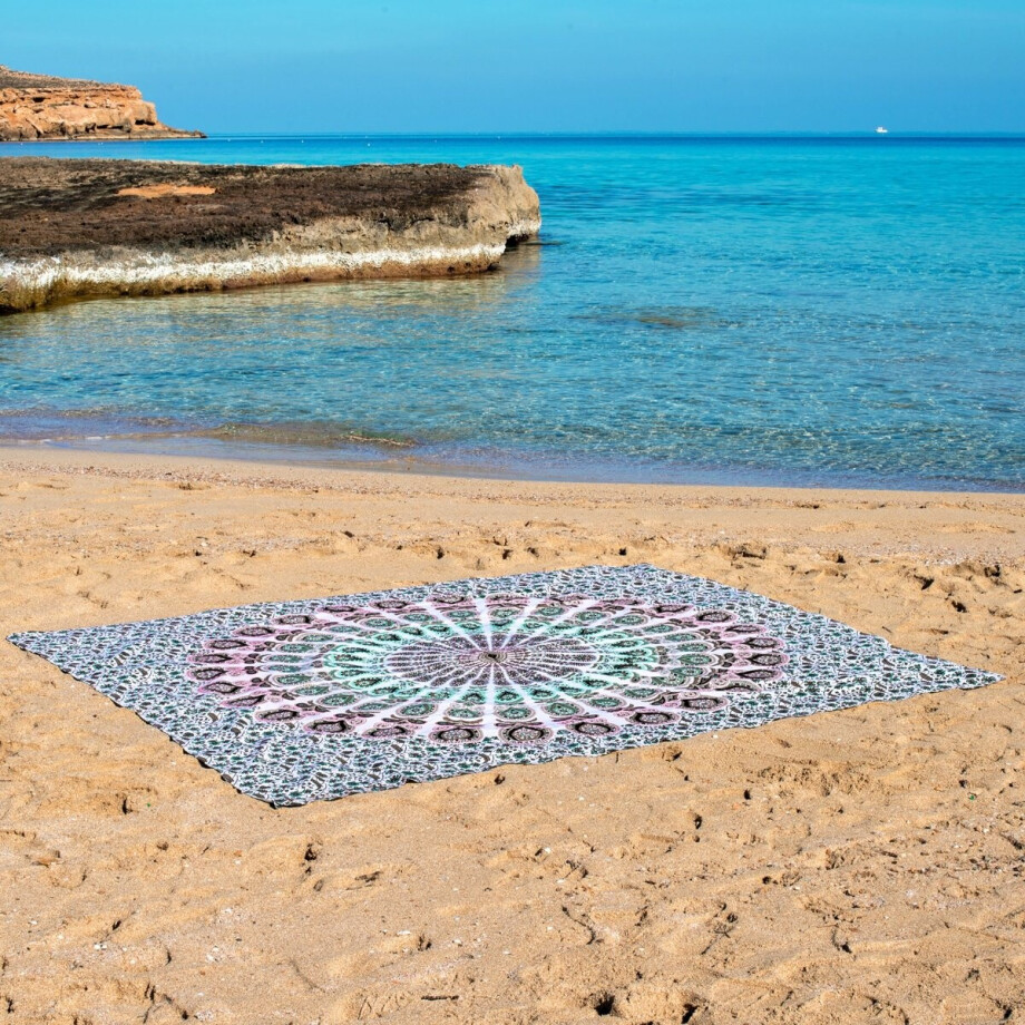 Bohemida - XXL Groot Vakantie Strandlaken -tweepersoons 220x235cm Ibiza Strandkleed - 100% Katoen - SeaShell (Bruin /Groen) - Sneldrogende Strandlakens afbeelding 1