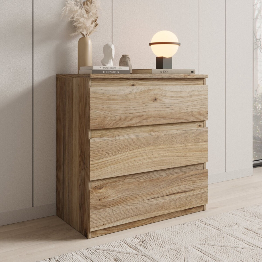 Meubella - Eskar - Ladekast - Eikenpatroon - 77x42x80 cm Meubella - Eskar - Ladekast - Eikenpatroon - 77x42x80 cm afbeelding 1