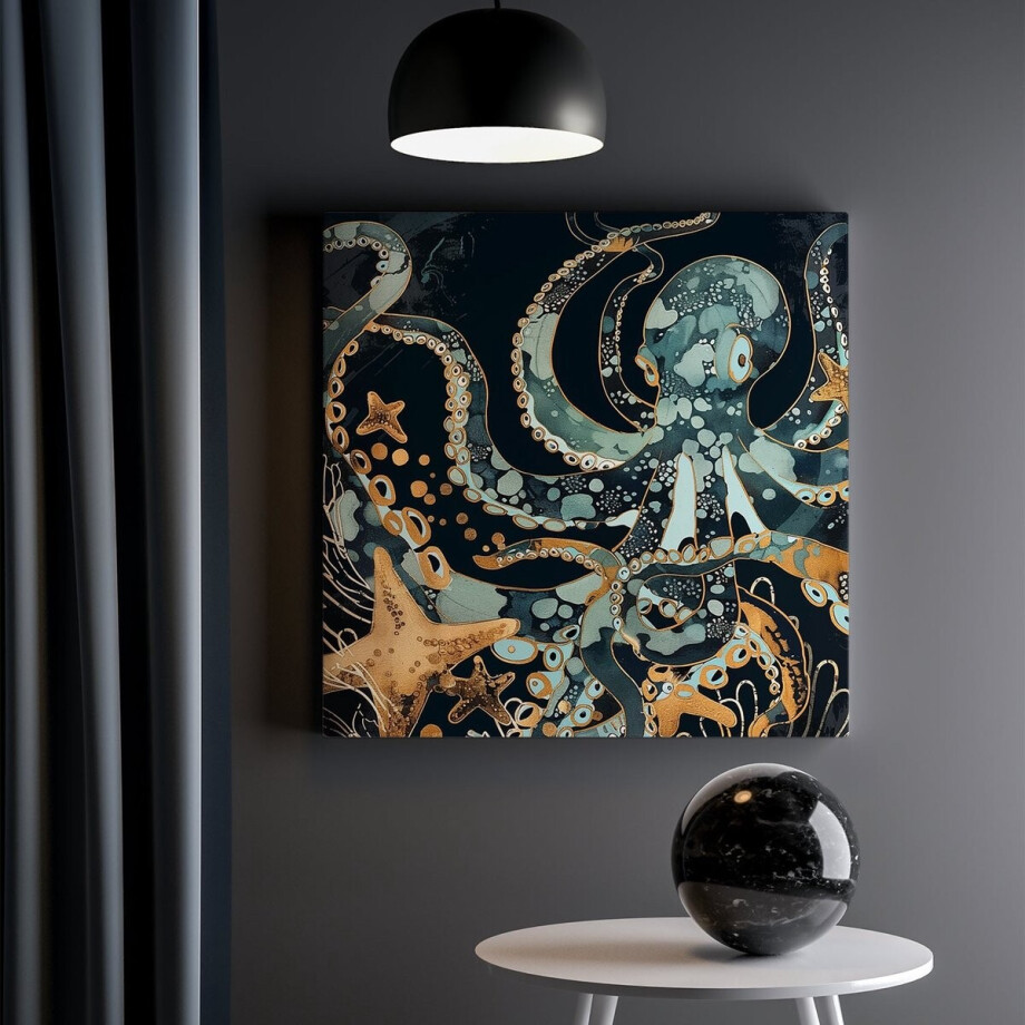 Artaza Canvas Schilderij Octopus in de Zee - Dieren - 30x30 cm - Klein - Wanddecoratie Woonkamer - Schilderijen - Muurdecoratie afbeelding 1