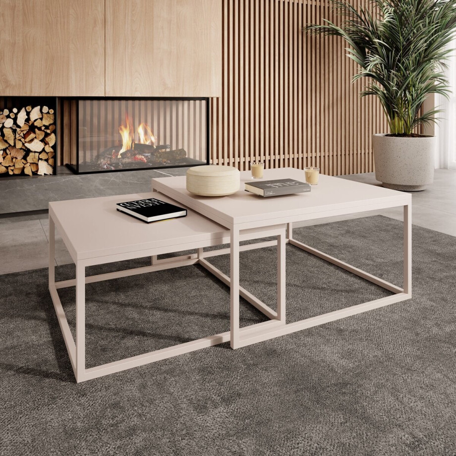 Meubella - Doble - Salontafel set van 2 - Beige Meubella - Doble - Salontafel set van 2 - Beige afbeelding 1