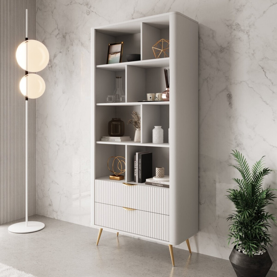 Meubella - Lima - Boekenkast - Wit - 88x38x194 cm afbeelding 1