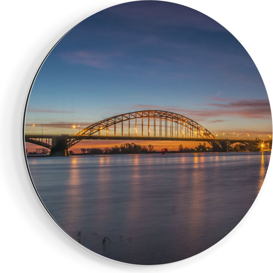 Artaza Dibond Muurcirkel Waalbrug in Nijmegen  - Ø 50 cm - Klein - Wandcirkel - Rond Schilderij - Voor Binnen en Buiten afbeelding 1