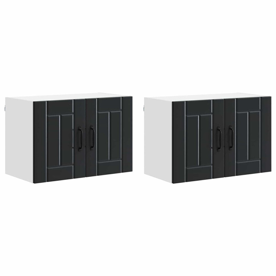 vidaXL - Wandkast - LUCCA - 2 - pcs - Zwart - 60 - x - 31 - x - 40 - cm - Bewerkt - hout afbeelding 1
