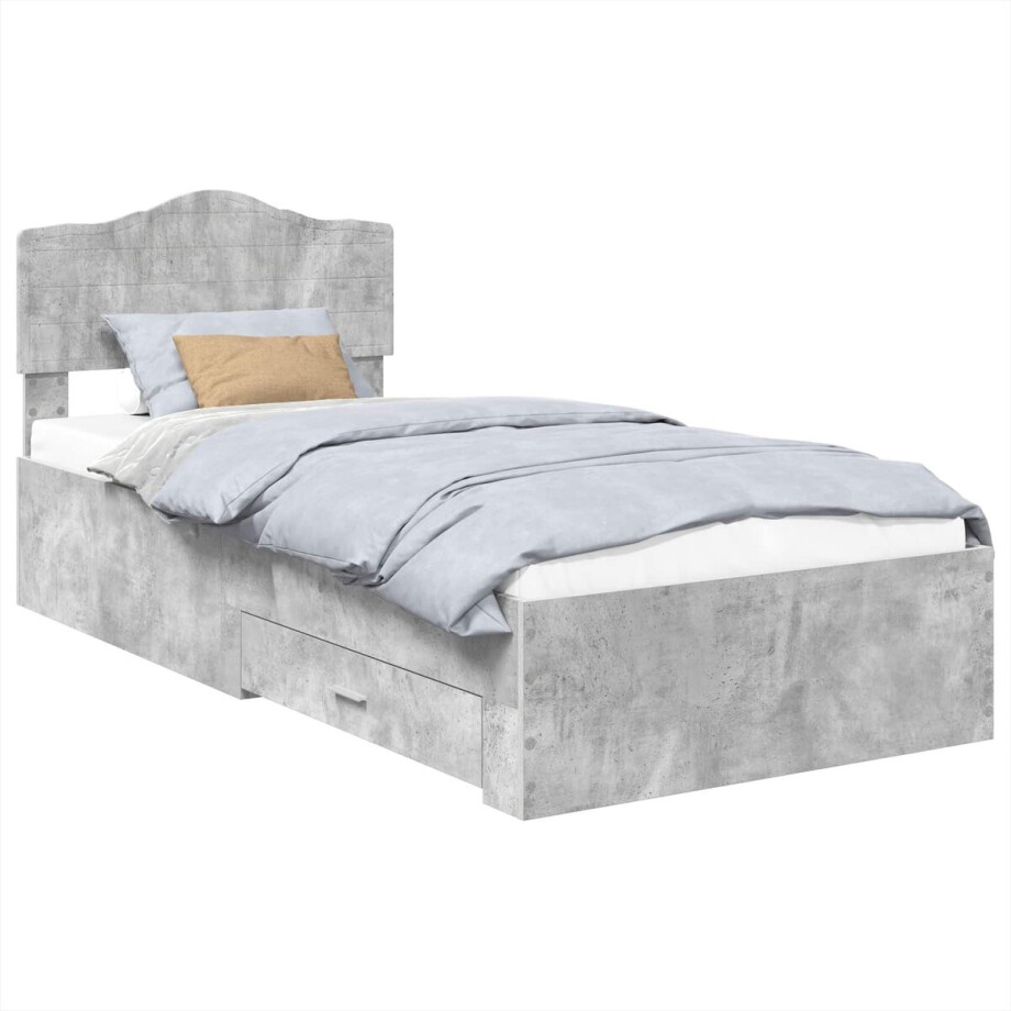 vidaXL - Bedframe - met - hoofdeinde - Beton - Grijs - 90 - x - 200 - cm - Bewerkt - hout afbeelding 1