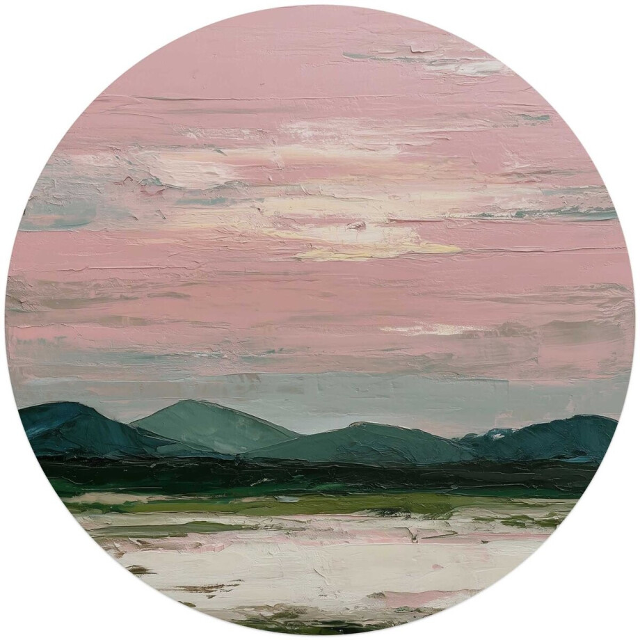Glasschilderij Bergen in roze wolken II - Ø 70 - Glas - REINDERS Glasschilderij Bergen in roze wolken II - Ø 70 - Glas - REINDERS afbeelding 1
