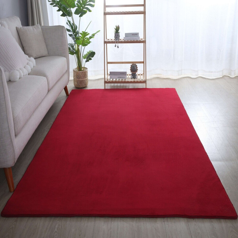 Flycarpets Alberta Laagpolig Fluffy Vloerkleed - Rood - 160x230 cm afbeelding 1