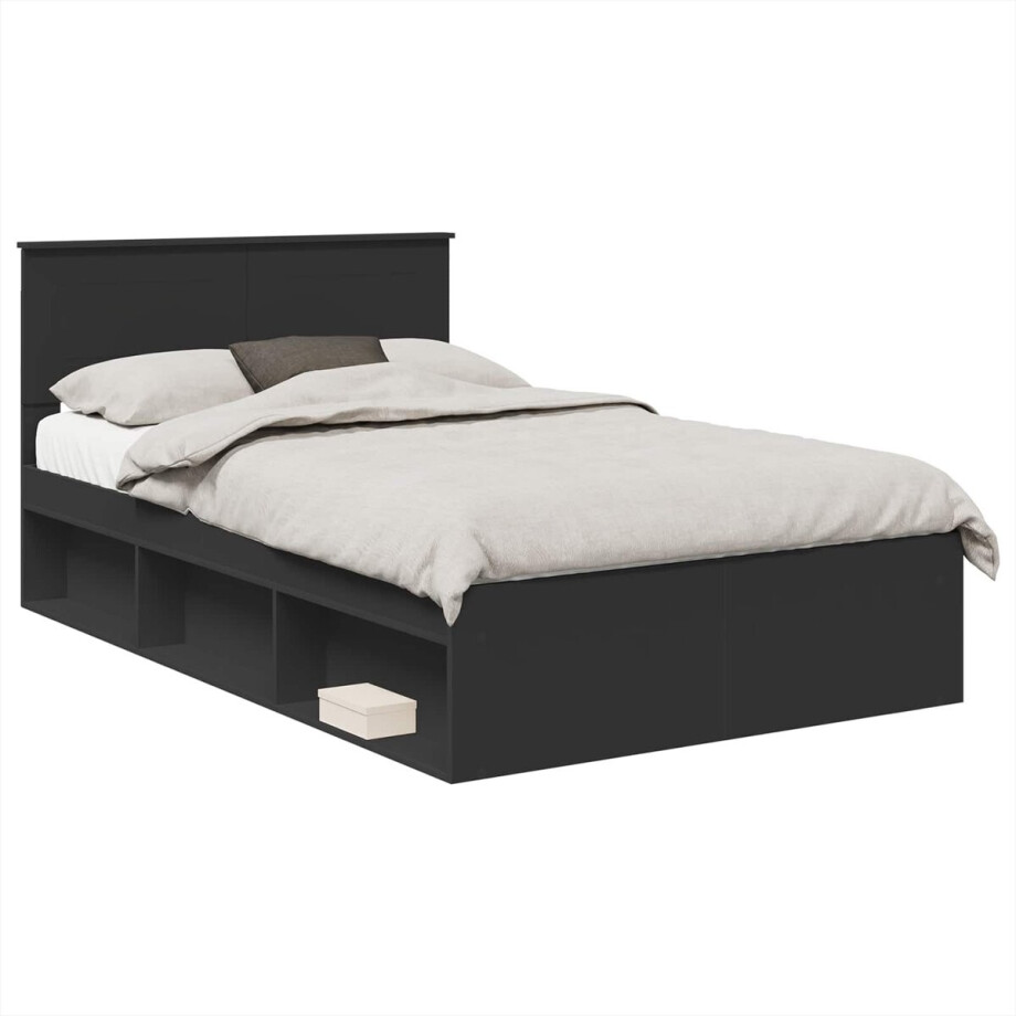 vidaXL - Bedframe - met - hoofdeinde - Zwart - 120 - x - 190 - cm - Bewerkt - hout vidaXL - Bedframe - met - hoofdeinde - Zwart - 120 - x - 190 - cm - Bewerkt - hout afbeelding 1