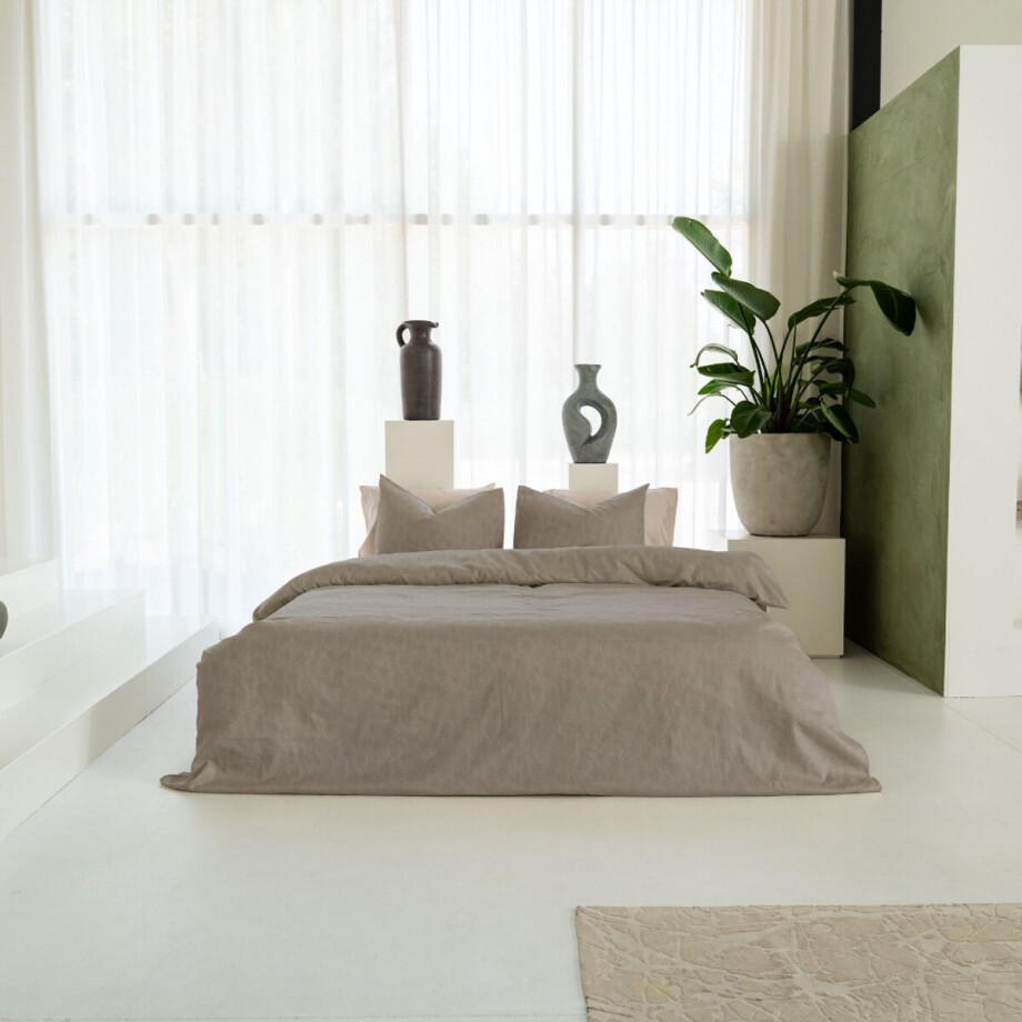 Kayori Koko Dekbedovertrek Katoen & Tencel - 200x200-220 + 2 slopen - Tweepersoons - Taupe afbeelding 1
