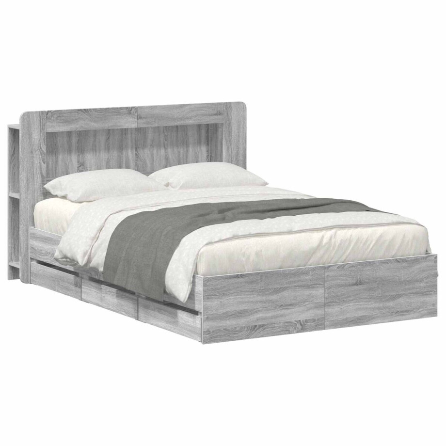 vidaXL - Bedframe - met - opbergruimte - en - hoofdbord - met - lade - Grijs - Sonoma afbeelding 1