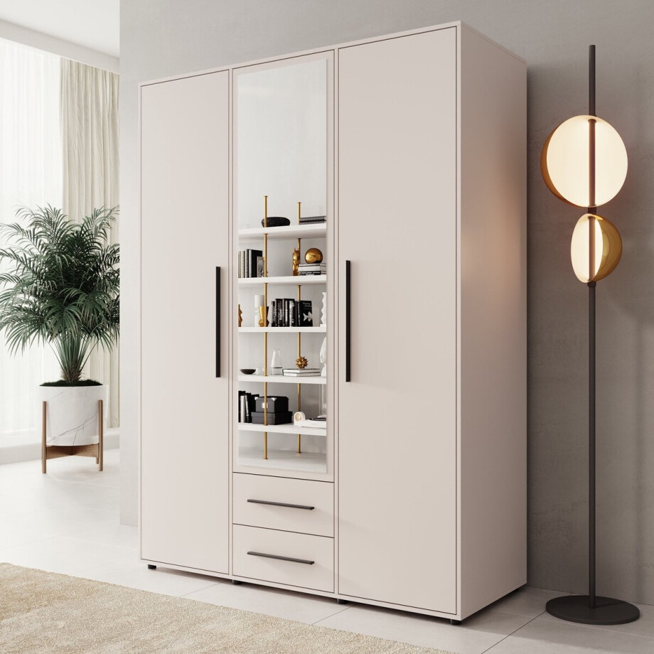 Meubella - Montalo - Kledingkast 3-deurs - Beige - 150x59x206 cm afbeelding 1