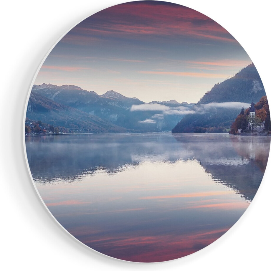 Artaza Forex Muurcirkel Meer In De Bergen - 70x70 cm - Wandcirkel - Rond Schilderij - Wanddecoratie Cirkel - Muurdecoratie afbeelding 1