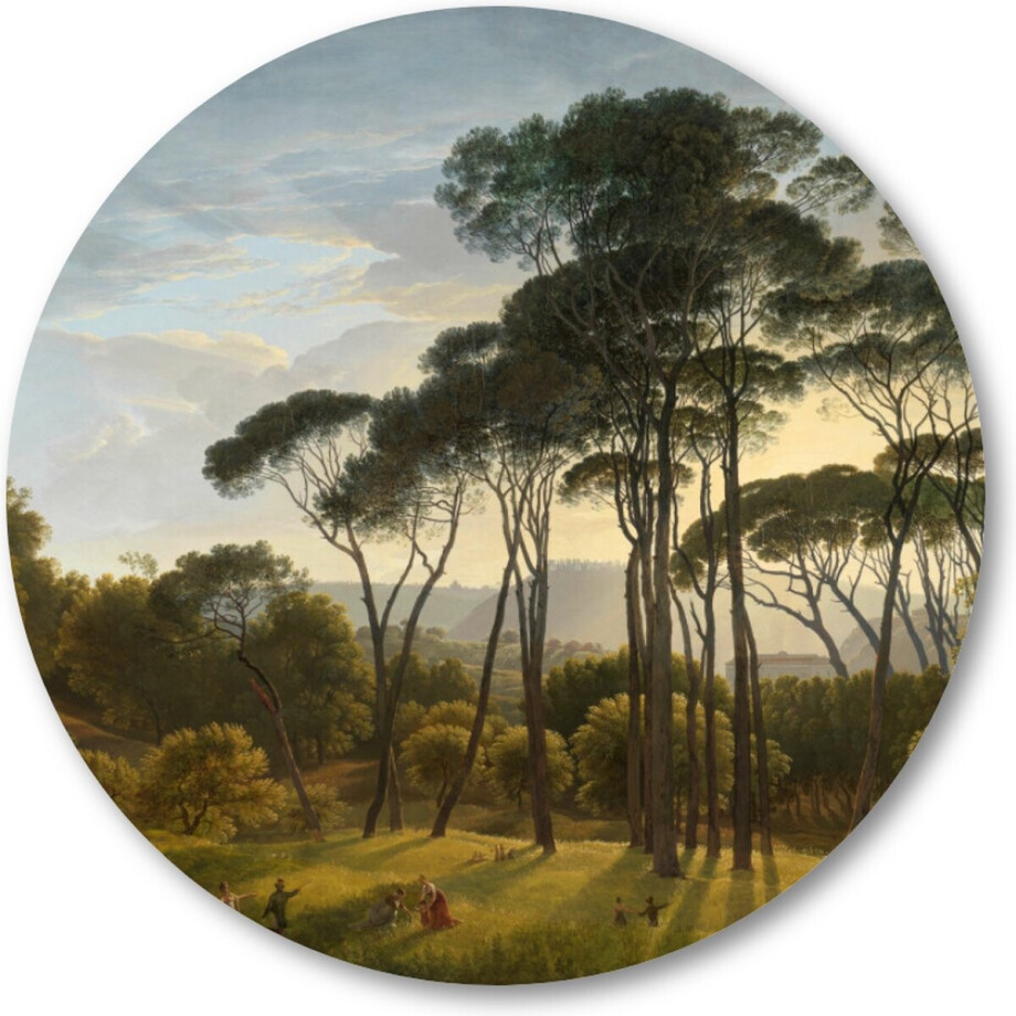 Italiaans landschap met parasoldennen te Rome - Muurcirkel Forex 80cm | Wandcirkel voor binnen - Hendrik Voogd - Meesterwerken afbeelding 1