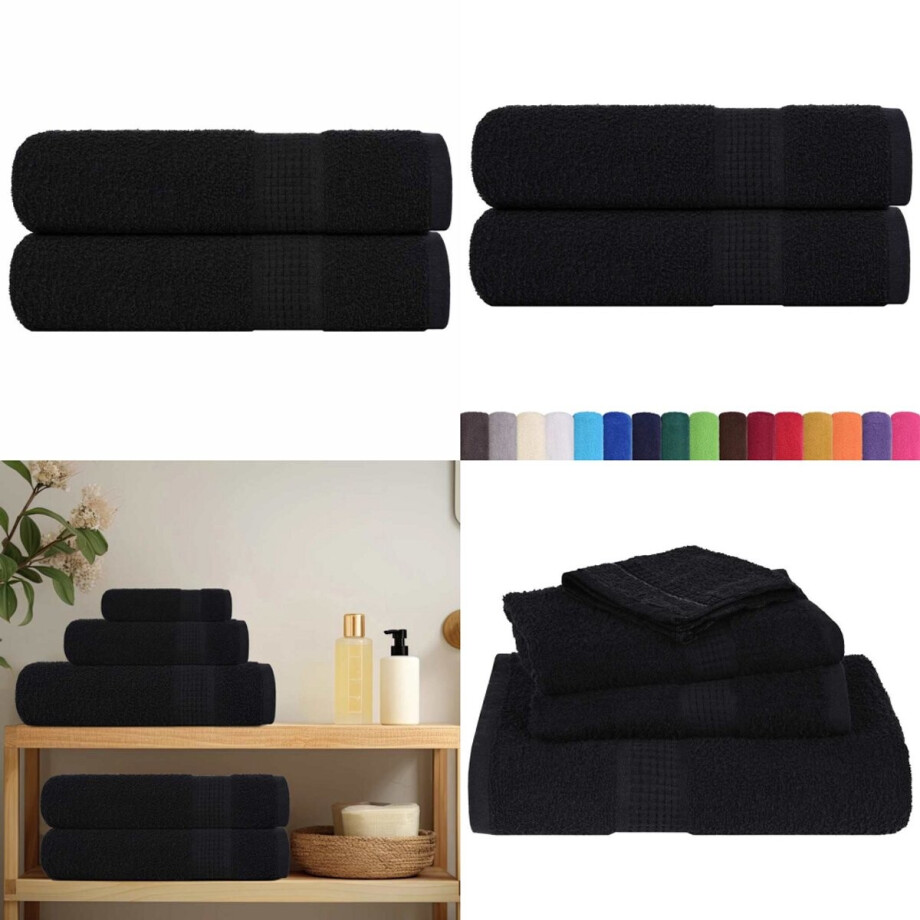 vidaXL Douchehanddoeken 2 st 70x140 cm 360 g/m² 100% katoen zwart - Handdoek - Handdoeken - Badhanddoek - Badlaken afbeelding 1