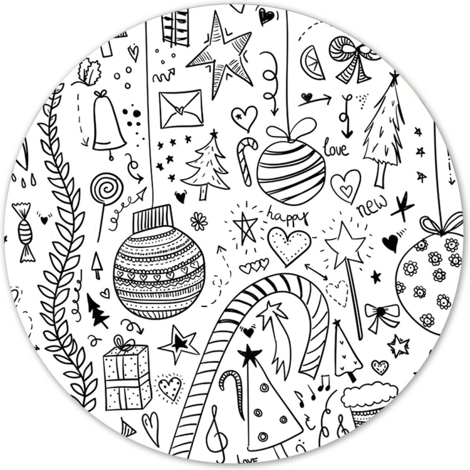 Label2X - Muurcirkel - Kerst Doodle - Ø 140 cm / Forex - Multicolour - Wandcirkel - Rond Schilderij - Kerst - Kerstversiering - Kerst Decoratie - Muurdecoratie Cirkel - Wandecoratie rond - Decoratie voor woonkamer of slaapkamer afbeelding 1