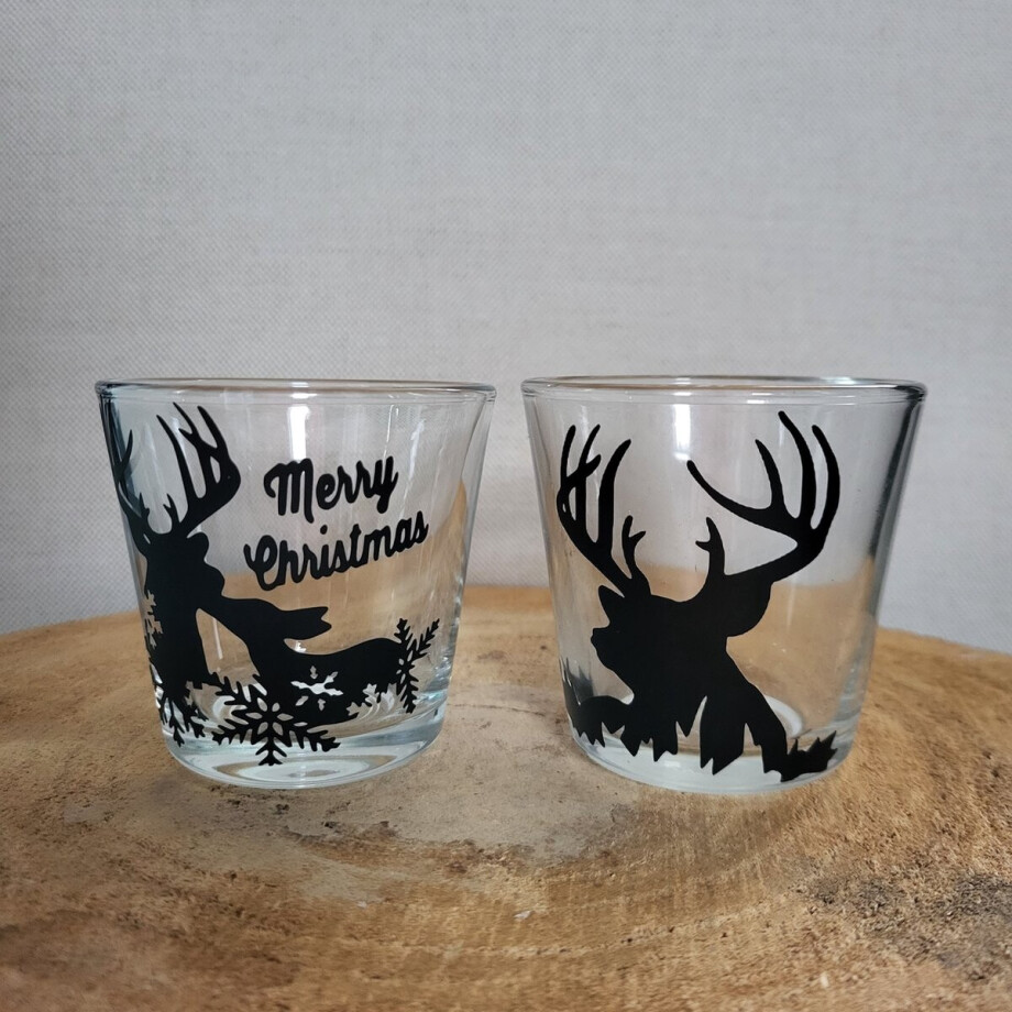 Set van 2 Theelichtjes - Kerst - Helder glas - Rendieren afbeelding 1