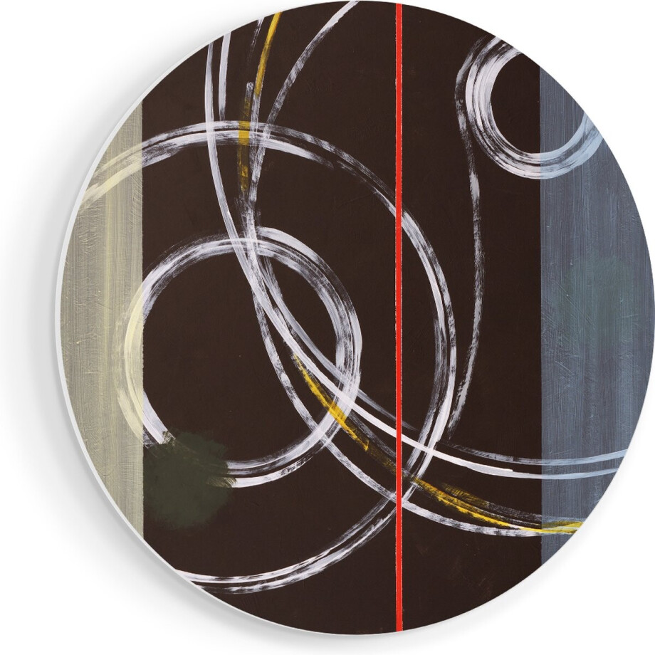 Artaza Forex Muurcirkel Abstracte Cirkels met een Rode Lijn - 80x80 cm - Groot - Wandcirkel - Rond Schilderij - Wanddecoratie Cirkel afbeelding 1