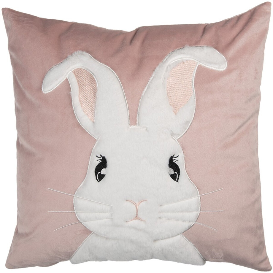 Clayre & Eef Kussenhoes 45x45 cm Roze Polyester Konijn afbeelding 1