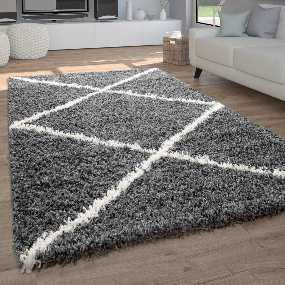 Paco Home Hoogpolig Vloerkleed Woonkamer Shaggy Langpolig Scandinavisch Ruit Patroon 120x170 cm Paco Home Hoogpolig Vloerkleed Woonkamer Shaggy Langpolig Scandinavisch Ruit Patroon 120x170 cm afbeelding 1