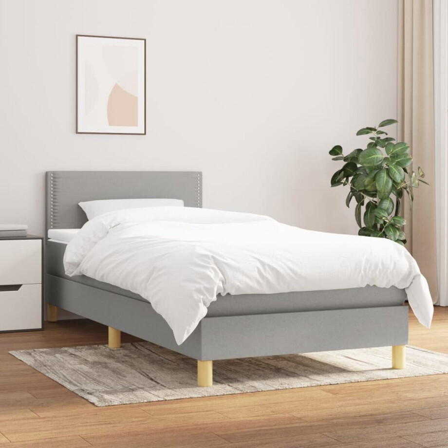 vidaXL - Boxspring - met - matras - stof - lichtgrijs - 80x200 - cm afbeelding 1