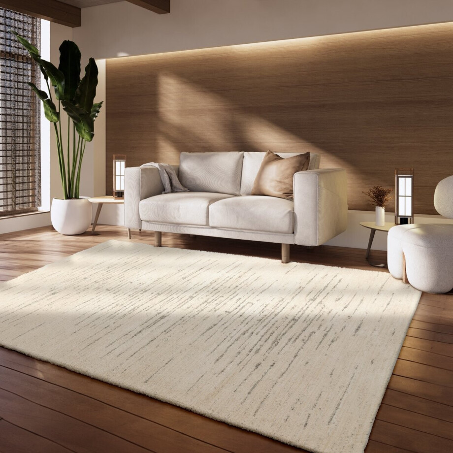 Flycarpets Laagpolig Scandinavisch Vloerkleed - Helida Gestreept - Creme afbeelding 1