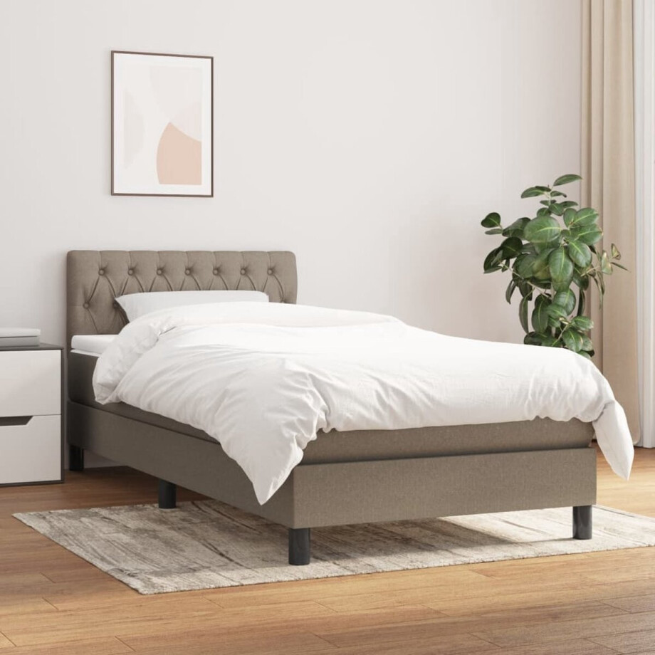 vidaXL Boxspring - Boxspringbed - Boxspring met matras stof taupe 100x200 cm - Tweepersoonsbed - Bed Frame - Taupecouleur vidaXL Boxspring - Boxspringbed - Boxspring met matras stof taupe 100x200 cm - Tweepersoonsbed - Bed Frame - Taupecouleur afbeelding 1