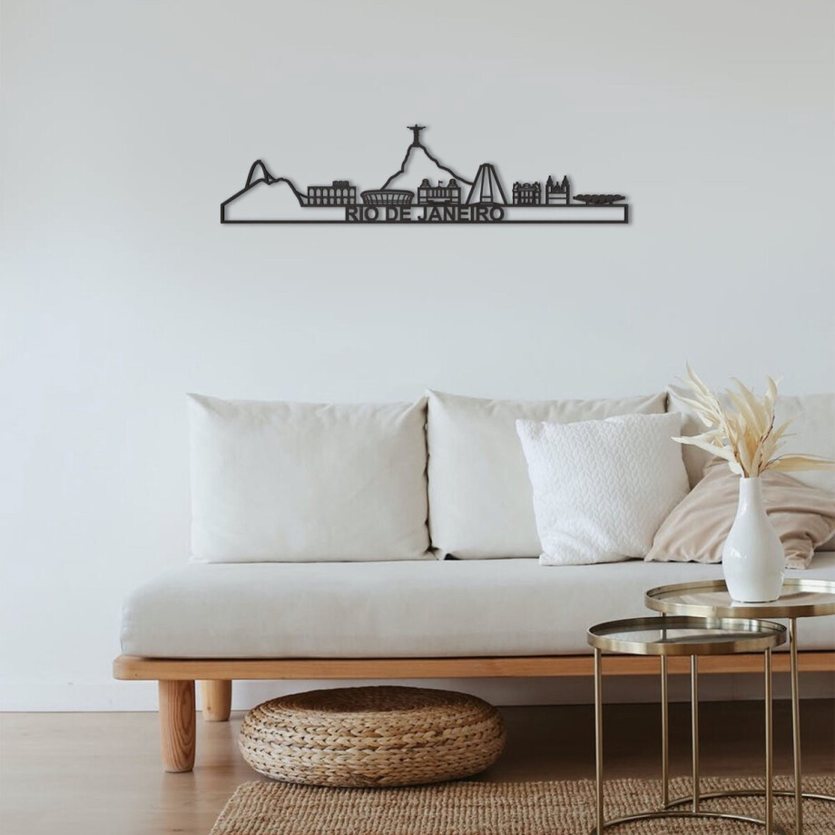 Skyline Rio De Janeiro Zwart Mdf 90 Cm Wanddecoratie Voor Aan De Muur Met Tekst City Shapes afbeelding 1