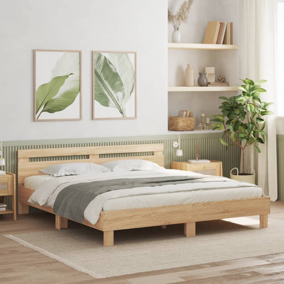 vidaXL - Bedframe - met - hoofdbord - sonoma - eikenkleurig - 160x200 - cm afbeelding 1