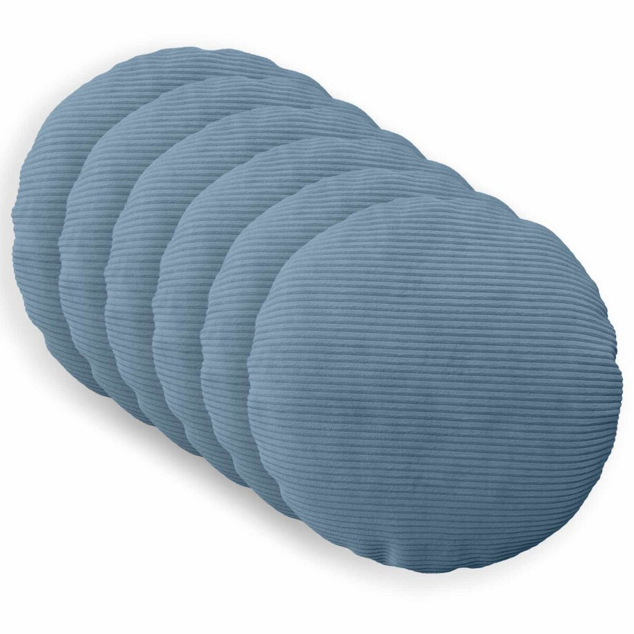 vidaXL - Kussensloop - 6 - st - HEERLEN - Blauw - Diam. - 40 - cm - corduroy afbeelding 1