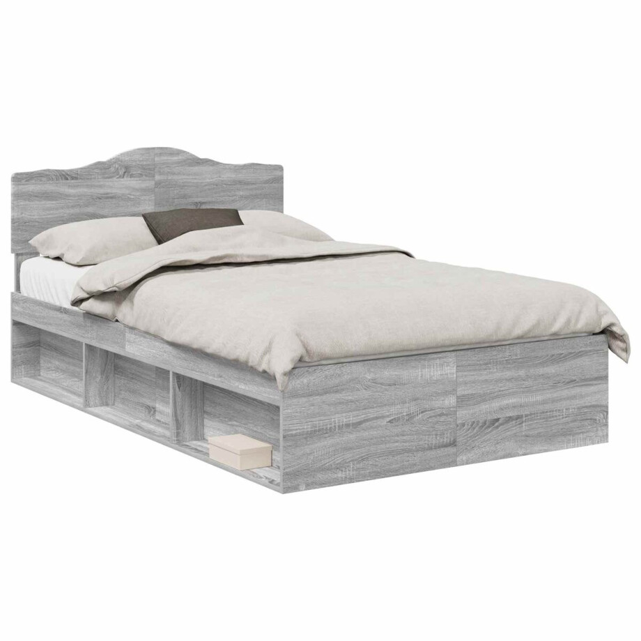 vidaXL - Bedframe - Grijs - Sonoma - 120 - x - 200 - cm - Massief - grenenhout afbeelding 1