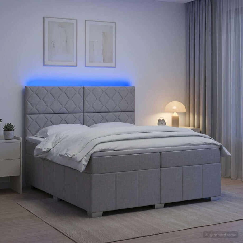 vidaXL - LED - Boxspringbed - met - Matras - Lichtgrijs - 200 - x - 200 - cm - Stof vidaXL - LED - Boxspringbed - met - Matras - Lichtgrijs - 200 - x - 200 - cm - Stof afbeelding 1