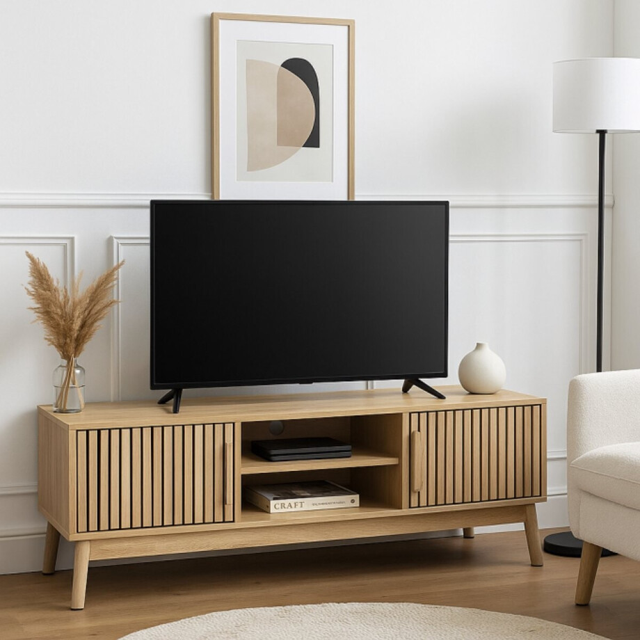 TV-Meubel Bergen Oak – 117 cm – Bruin – Houtfineer – Met Deurtjes & Opbergvakken – Scandinavisch Design afbeelding 1