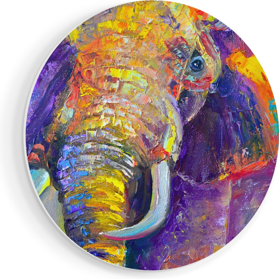 Artaza Forex Muurcirkel Olifant Van Olieverf - Kleur - Abstract - 40x40 cm - Klein - Wandcirkel - Rond Schilderij - Wanddecoratie Cirkel afbeelding 1