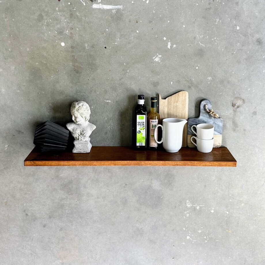 GoudmetHout - Zwevende wandplank - Blinde montage - eiken - 60 x 30 cm - donker eiken - zwevende boekenplank - Incl. bevestiging afbeelding 1