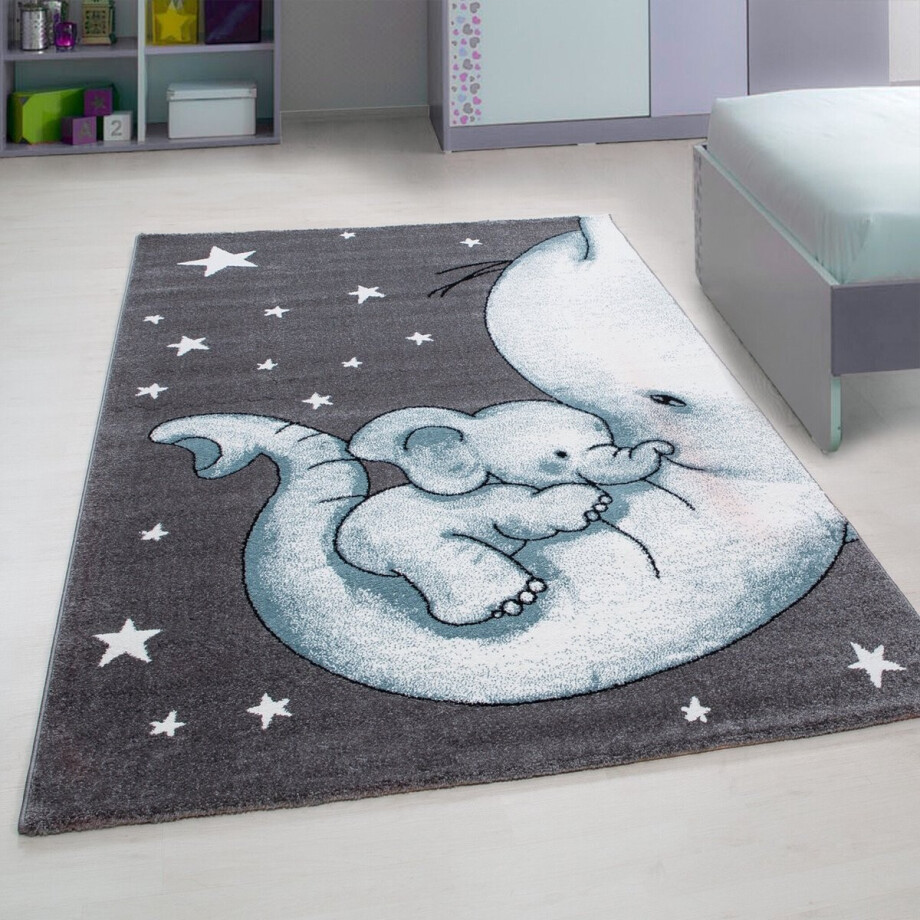 Flycarpets Flycarpets - Kids Kinderkamer Olifant Blauw Vloerkleed - 120x170 cm Flycarpets Flycarpets - Kids Kinderkamer Olifant Blauw Vloerkleed - 120x170 cm afbeelding 1