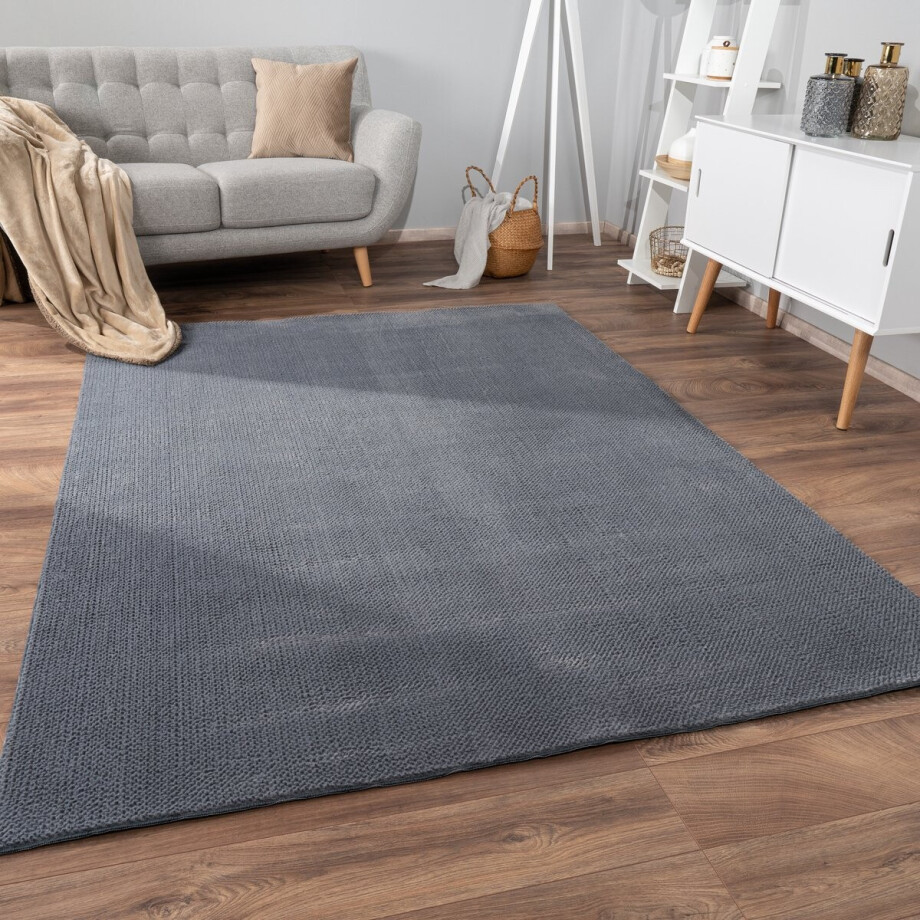 Flycarpets Laagpolig Effen Vloerkleed Sevaria - Antraciet afbeelding 1