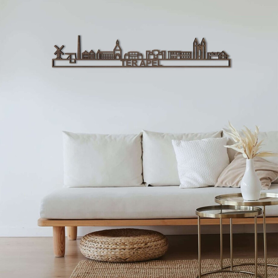 Skyline Ter Apel Notenhout 90 Cm Wanddecoratie Voor Aan De Muur Met Tekst City Shapes afbeelding 1