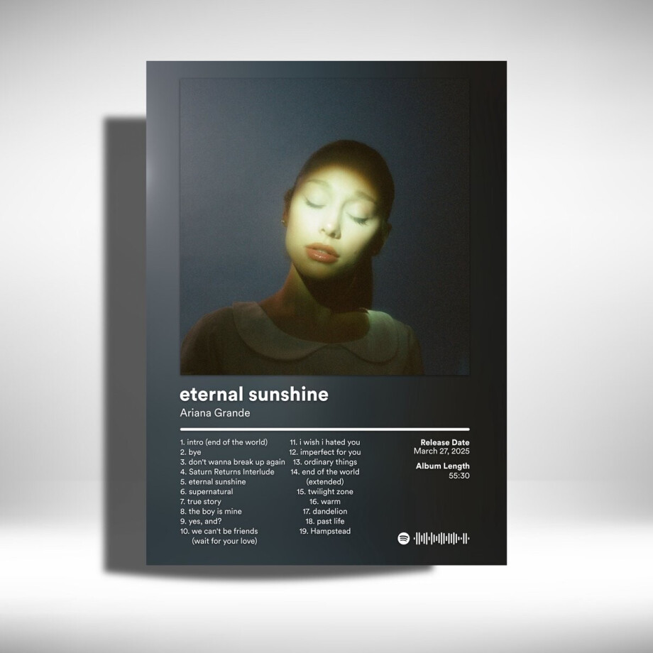Ariana Grande - Eternal Sunshine - Metalen Poster 30x40cm - album - instrumental Ariana Grande - Eternal Sunshine - Metalen Poster 30x40cm - album - instrumental afbeelding 1