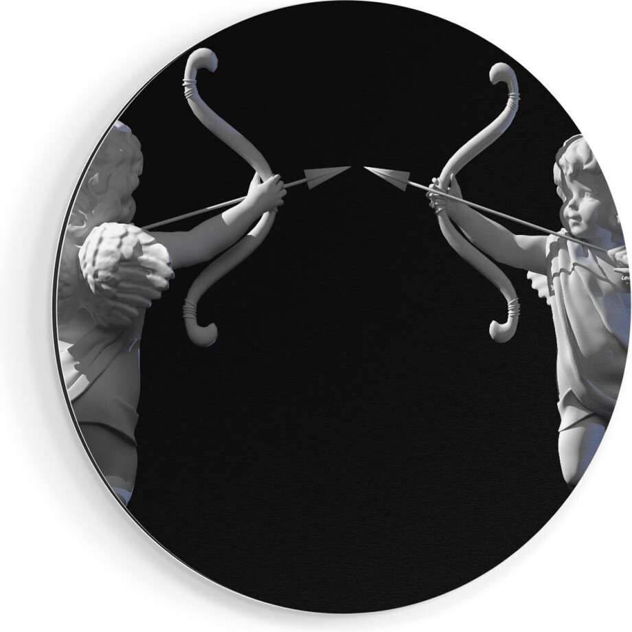 Artaza Dibond Muurcirkel Valentijns Engelen - Cupido - Ø 80 cm - Groot - Wandcirkel - Rond Schilderij - Voor Binnen en Buiten afbeelding 1