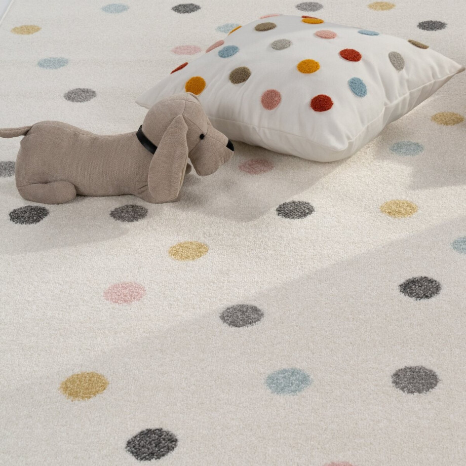 Flycarpets Kinderkamer Vloerkleed - Ninaro - Stippen - Mullti / Creme afbeelding 1