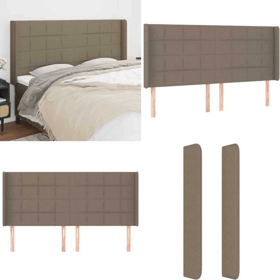 vidaXL Hoofdbord met randen 183x16x118/128 cm stof taupe - Hoofdbord - Hoofdborden - Hoofdeinde - Houten Hoofdbord vidaXL Hoofdbord met randen 183x16x118/128 cm stof taupe - Hoofdbord - Hoofdborden - Hoofdeinde - Houten Hoofdbord afbeelding 1