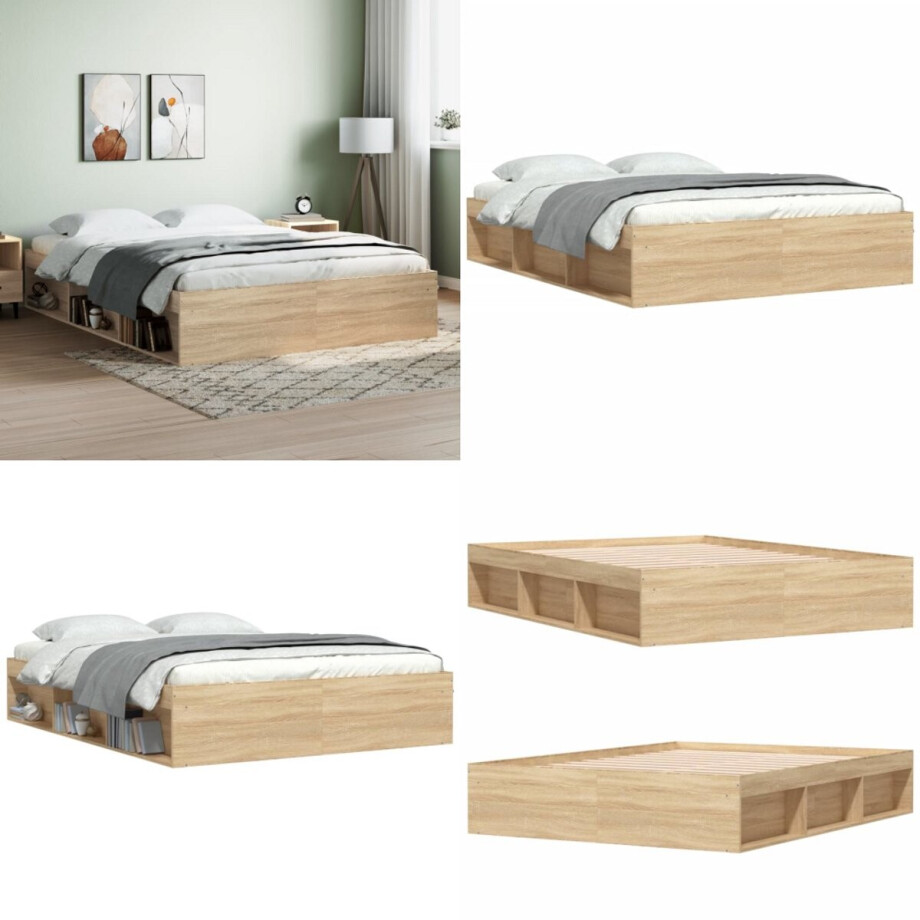 vidaXL Bedframe sonoma eikenkleurig 140x200 cm - Bedframe - Bedframe - Bed - Bedbodem afbeelding 1